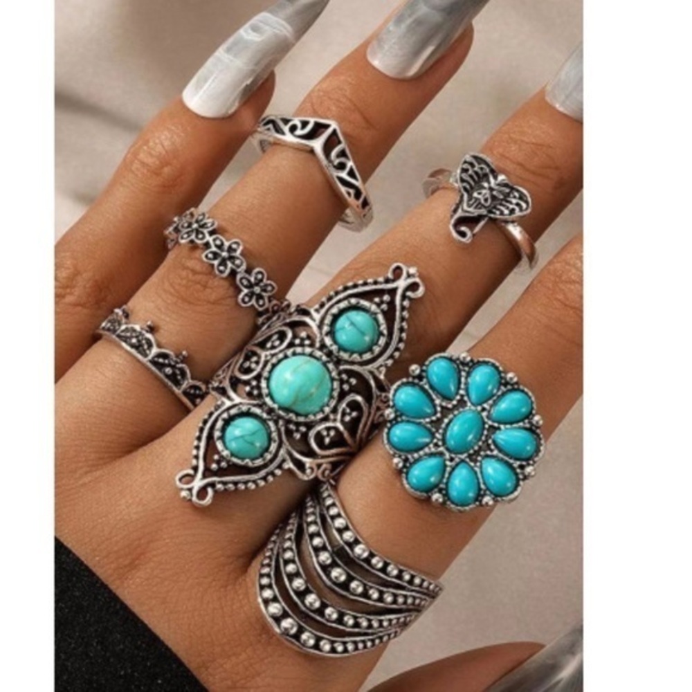 Boho vintage turquoise ring set